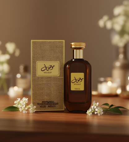 Mousuf Perfume Glass Bottle 100ml – Gold Stamping Screw Cap with Free Reed Diffuser