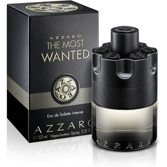 Azzaro The Most Wanted perfume bottle and packaging on a white background