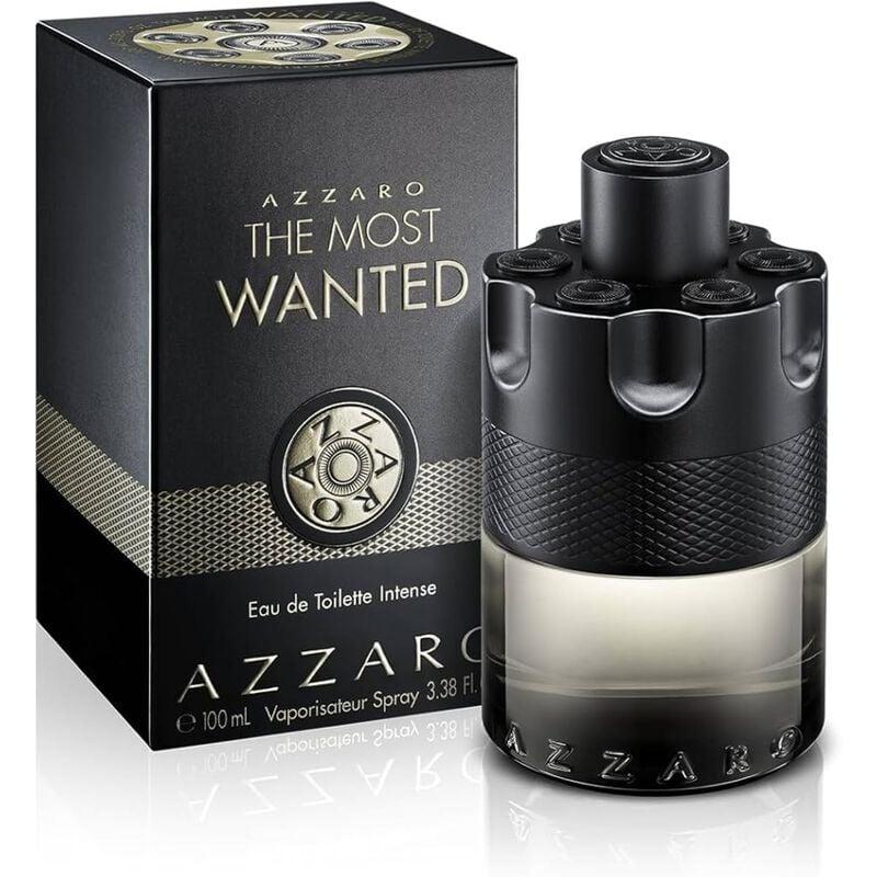 Azzaro The Most Wanted perfume bottle and packaging on a white background