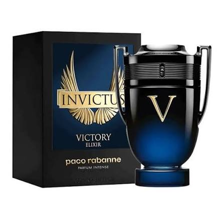 Paco Rabanne Invictus Victory Elixir perfume bottle and packaging on a white background