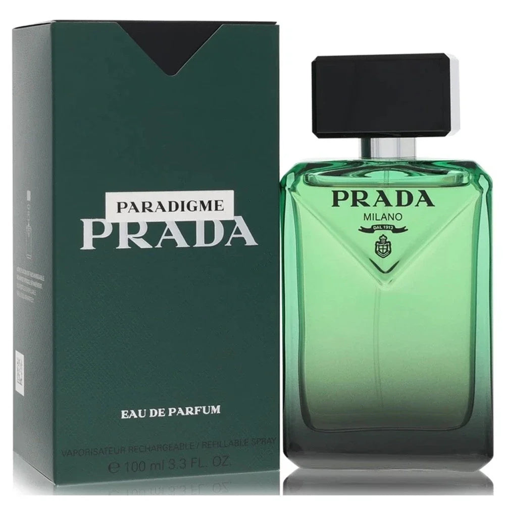 Prada Paradigme perfume bottle and packaging on a white background