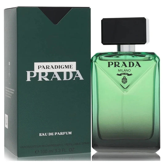 Prada Paradigme perfume bottle and packaging on a white background