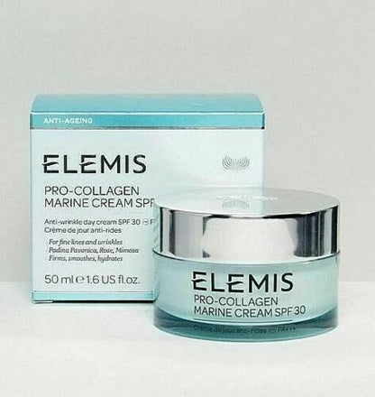Elemis Skin Care Hyalu-Celulose Cream jar with its matching light blue and white packaging box, shown against a plain white background.