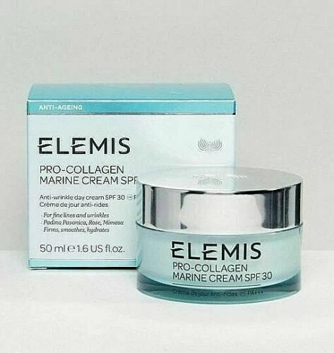 Elemis Skin Care Hyalu-Celulose Cream jar with its matching light blue and white packaging box, shown against a plain white background.
