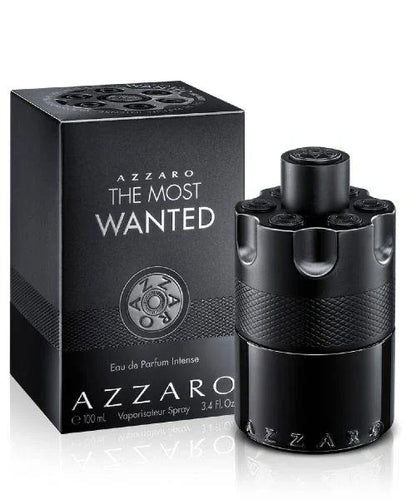 Azzaro The Most Wanted perfume bottle and packaging on a white background